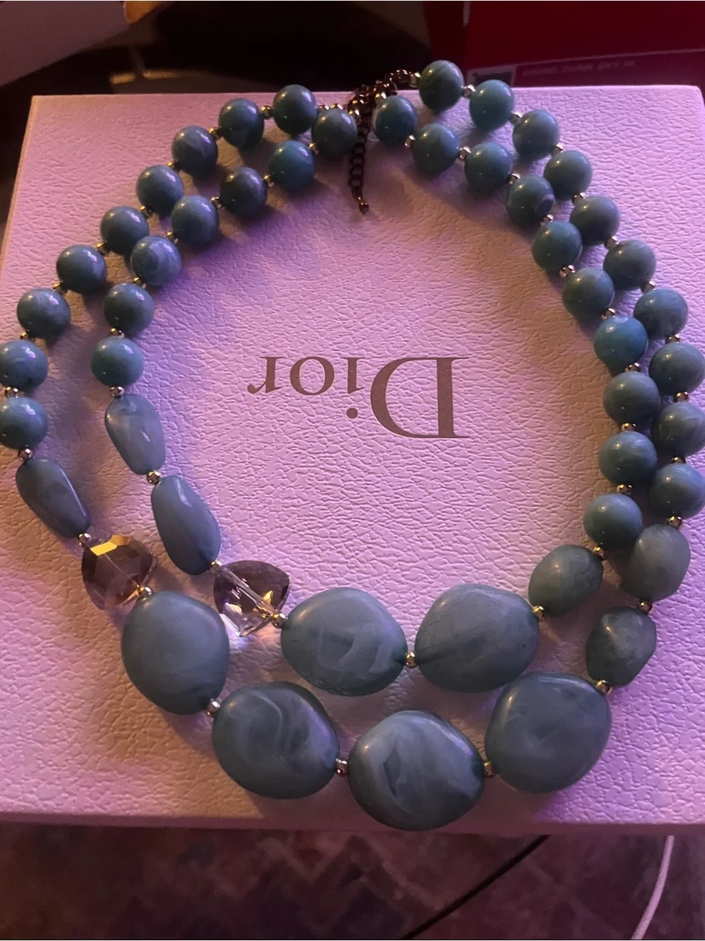 New Double Strand Natural Turquoise Stone Beads & Crystal Statement Necklace